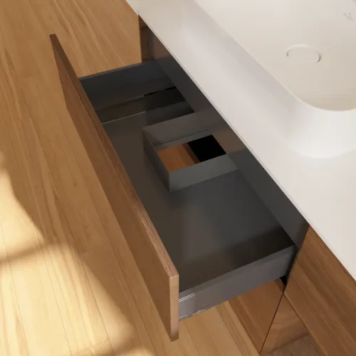 VILLEROY BOCH Toaletní skříňka Finion, s osvětlením, 3 výsuvy, 1200 x 603 x 501 mm, ořechová dýha / ořechová dýha / sklo bílé matné #F401GNGN, obrázek 8