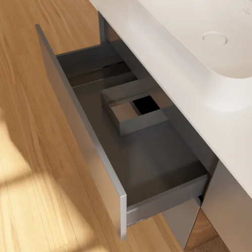VILLEROY BOCH Toaletní skříňka Finion, s osvětlením, 3 výsuvy, 1200 x 603 x 501 mm, antracit matný lak / ořechová dýha / sklo bílé matné #F401GNGK, obrázek 8