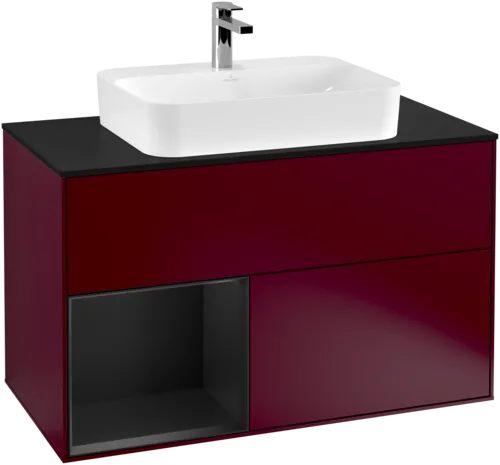 VILLEROY BOCH Toaletní skříňka Finion, s osvětlením, 2 výsuvy, 1000 x 603 x 501 mm, Peony Matt Lacquer / Black Matt Lacquer / Glass Black Matt #F362PDHB, obrázek 1