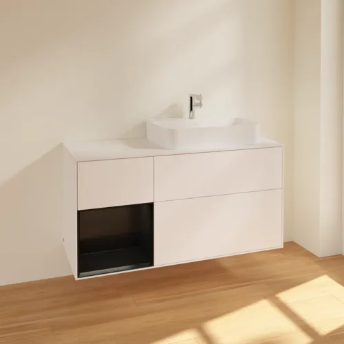 VILLEROY BOCH Toaletní skříňka Finion, s osvětlením, 3 výsuvy, 1200 x 603 x 501 mm, bílý matný lak / černý matný lak / bílé matné sklo #F391PDMT, obrázek 2