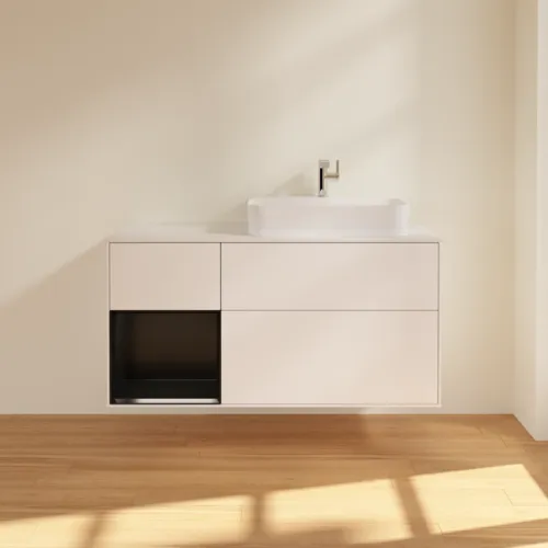 VILLEROY BOCH Toaletní skříňka Finion, s osvětlením, 3 výsuvy, 1200 x 603 x 501 mm, bílý matný lak / černý matný lak / bílé matné sklo #F391PDMT, obrázek 3