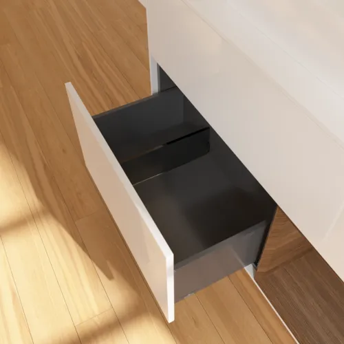 VILLEROY BOCH Toaletní skříňka Finion, s osvětlením, 2 výsuvy, 1000 x 603 x 501 mm, lesklý bílý lak / ořechová dýha / sklo bílé matné #F371GNGF, obrázek 7