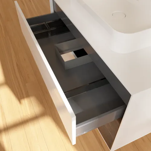 VILLEROY BOCH Toaletní skříňka Finion, s osvětlením, 2 výsuvy, 1000 x 603 x 501 mm, lesklý bílý lak / ořechová dýha / sklo bílé matné #F371GNGF, obrázek 8