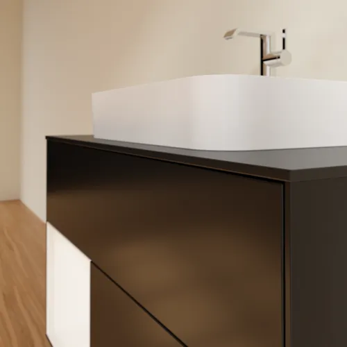 VILLEROY BOCH Umyvadlová skříňka Finion, s osvětlením, 2 výsuvy, 1000 x 603 x 501 mm, černý matný lak / bílý matný lak / černé matné sklo #F362MTPD, obrázek 6
