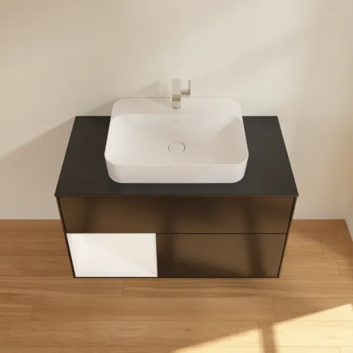 VILLEROY BOCH Umyvadlová skříňka Finion, s osvětlením, 2 výsuvy, 1000 x 603 x 501 mm, černý matný lak / bílý matný lak / černé matné sklo #F362MTPD, obrázek 4