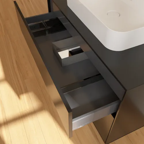 VILLEROY BOCH Umyvadlová skříňka Finion, s osvětlením, 2 výsuvy, 1000 x 603 x 501 mm, černý matný lak / bílý matný lak / černé matné sklo #F362MTPD, obrázek 8