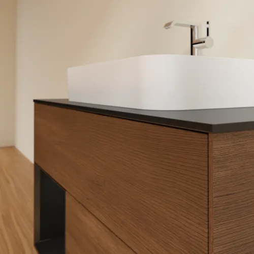 VILLEROY BOCH Toaletní skříňka Finion, s osvětlením, 2 výsuvy, 1000 x 603 x 501 mm, ořechová dýha / černý matný lak / černé matné sklo #F362PDGN, obrázek 6