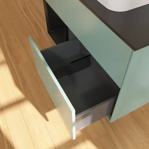 VILLEROY BOCH Toaletní skříňka Finion, s osvětlením, 2 výsuvy, 1000 x 603 x 501 mm, olivový matný lak / černý matný lak / černé matné sklo #F362PDGM, obrázek 7