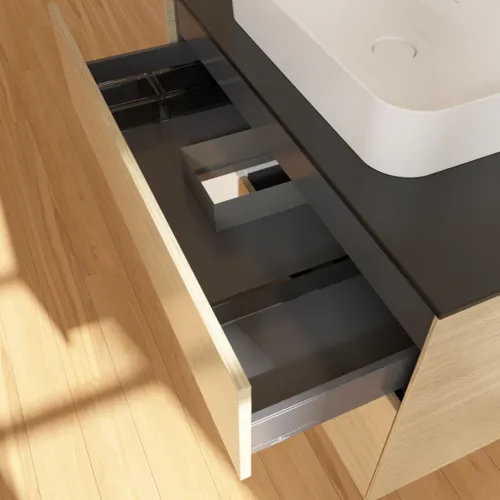 VILLEROY BOCH Toaletní skříňka Finion, s osvětlením, 2 výsuvy, 1000 x 603 x 501 mm, dubová dýha / bílý matný lak / sklo černé matné #F362MTPC, obrázek 8