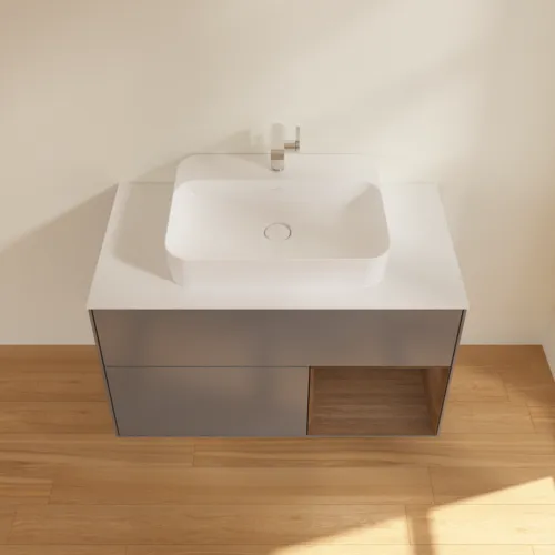 VILLEROY BOCH Toaletní skříňka Finion, s osvětlením, 2 výsuvy, 1000 x 603 x 501 mm, antracit matný lak / ořechová dýha / sklo bílé matné #F371GNGK, obrázek 4
