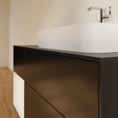 VILLEROY BOCH Toaletní skříňka Finion, s osvětlením, 3 výsuvy, 1200 x 603 x 501 mm, černý matný lak / bílý lesklý lak / černé matné sklo #F392GFPD, obrázek 6