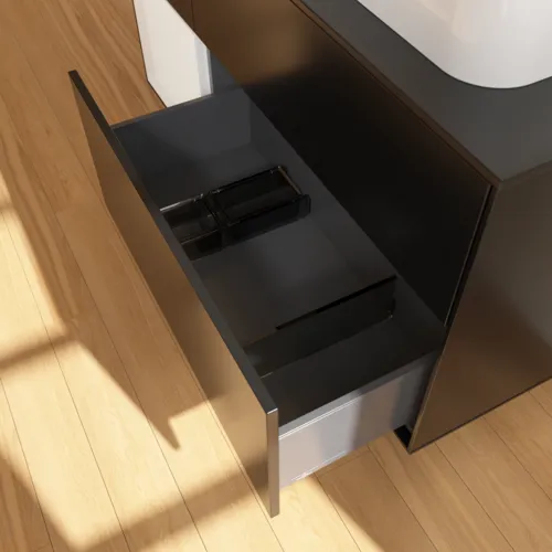 VILLEROY BOCH Toaletní skříňka Finion, s osvětlením, 3 výsuvy, 1200 x 603 x 501 mm, černý matný lak / bílý lesklý lak / černé matné sklo #F392GFPD, obrázek 7