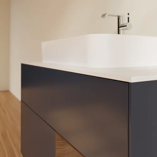 VILLEROY BOCH Toaletní skříňka Finion, s osvětlením, 2 výsuvy, 1000 x 603 x 501 mm, půlnočně modrý matný lak / ořechová dýha / bílé matné sklo #F371GNHG, obrázek 6