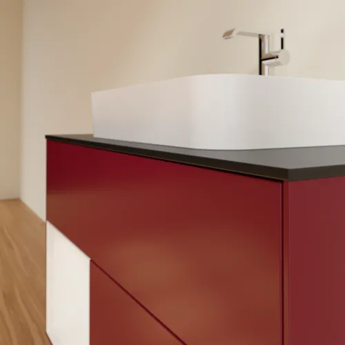 VILLEROY BOCH Toaletní skříňka Finion, s osvětlením, 2 výsuvy, 1000 x 603 x 501 mm, matný lak Peony / lesklý bílý lak / černé matné sklo #F362GFHB, obrázek 6