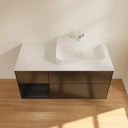 VILLEROY BOCH Toaletní skříňka Finion, s osvětlením, 3 výsuvy, 1200 x 603 x 501 mm, černý matný lak / černý matný lak / sklo bílé matné #F391PDPD, obrázek 4