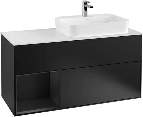 VILLEROY BOCH Toaletní skříňka Finion, s osvětlením, 3 výsuvy, 1200 x 603 x 501 mm, černý matný lak / černý matný lak / sklo bílé matné #F391PDPD, obrázek 1