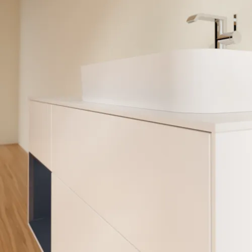 VILLEROY BOCH Toaletní skříňka Finion, s osvětlením, 3 výsuvy, 1200 x 603 x 501 mm, bílý matný lak / půlnoční modrý matný lak / bílé matné sklo #F391HGMT, obrázek 6