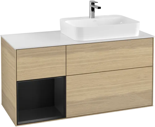 VILLEROY BOCH Toaletní skříňka Finion, s osvětlením, 3 výsuvy, 1200 x 603 x 501 mm, dubová dýha / černý matný lak / bílé matné sklo #F391PDPC, obrázek 1