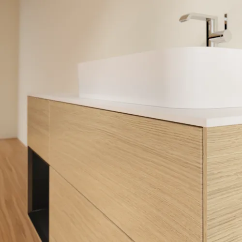 VILLEROY BOCH Toaletní skříňka Finion, s osvětlením, 3 výsuvy, 1200 x 603 x 501 mm, dubová dýha / černý matný lak / bílé matné sklo #F391PDPC, obrázek 6