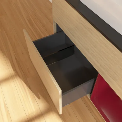 VILLEROY BOCH Toaletní stolek Finion, s osvětlením, 2 výsuvy, 1000 x 603 x 501 mm, dubová dýha / matný lak Pivoňka / matné černé sklo #F372HBPC, obrázek 7