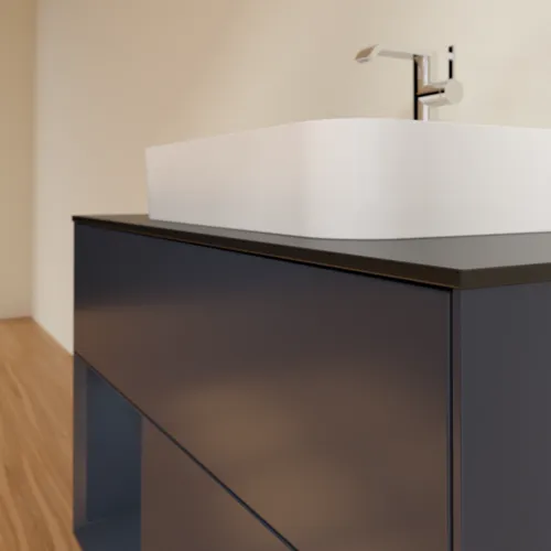 VILLEROY BOCH Toaletní skříňka Finion, s osvětlením, 2 výsuvy, 1000 x 603 x 501 mm, Midnight Blue Matt Lacquer / Midnight Blue Matt Lacquer / Glass Black Matt #F362HGHG, obrázek 6