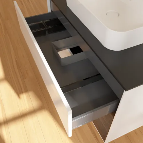 VILLEROY BOCH Toaletní skříňka Finion, s osvětlením, 2 výsuvy, 1000 x 603 x 501 mm, lesklý bílý lak / ořechová dýha / černé matné sklo #F372GNGF, obrázek 8