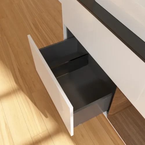 VILLEROY BOCH Toaletní skříňka Finion, s osvětlením, 2 výsuvy, 1000 x 603 x 501 mm, lesklý bílý lak / ořechová dýha / černé matné sklo #F372GNGF, obrázek 7