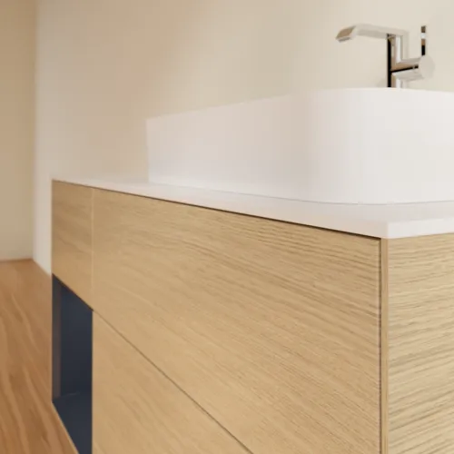 VILLEROY BOCH Toaletní skříňka Finion, s osvětlením, 3 výsuvy, 1200 x 603 x 501 mm, dubová dýha / půlnočně modrý matný lak / bílé matné sklo #F391HGPC, obrázek 6