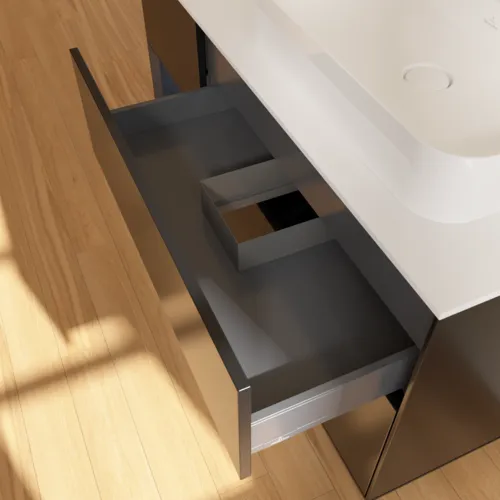 VILLEROY BOCH Toaletní skříňka Finion, s osvětlením, 3 výsuvy, 1200 x 603 x 501 mm, černý matný lak / půlnoční modrý matný lak / bílé matné sklo #F391HGPD, obrázek 8