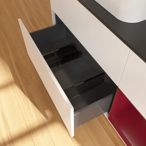 VILLEROY BOCH Toaletní skříňka Finion, s osvětlením, 3 výsuvy, 1200 x 603 x 501 mm, bílý matný lak / pivoňkový matný lak / černé matné sklo #F402HBMT, obrázek 7
