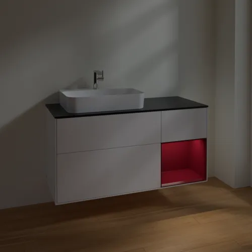 VILLEROY BOCH Toaletní skříňka Finion, s osvětlením, 3 výsuvy, 1200 x 603 x 501 mm, bílý matný lak / pivoňkový matný lak / černé matné sklo #F402HBMT, obrázek 5