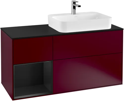 VILLEROY BOCH Toaletní skříňka Finion, s osvětlením, 3 výsuvy, 1200 x 603 x 501 mm, Peony Matt Lacquer / Black Matt Lacquer / Glass Black Matt #F392PDHB, obrázek 1