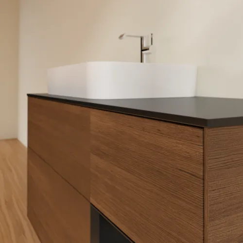 VILLEROY BOCH Toaletní skříňka Finion, s osvětlením, 3 výsuvy, 1200 x 603 x 501 mm, ořechová dýha / černý matný lak / černé matné sklo #F402PDGN, obrázek 6