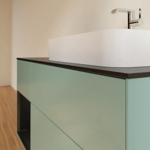VILLEROY BOCH Toaletní skříňka Finion, s osvětlením, 3 výsuvy, 1200 x 603 x 501 mm, olivový matný lak / černý matný lak / černé matné sklo #F392PDGM, obrázek 6