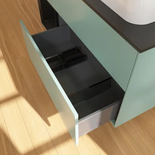 VILLEROY BOCH Toaletní skříňka Finion, s osvětlením, 3 výsuvy, 1200 x 603 x 501 mm, olivový matný lak / černý matný lak / černé matné sklo #F392PDGM, obrázek 7