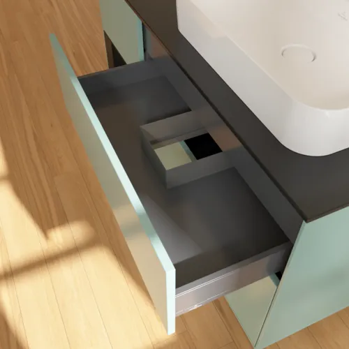 VILLEROY BOCH Toaletní skříňka Finion, s osvětlením, 3 výsuvy, 1200 x 603 x 501 mm, olivový matný lak / černý matný lak / černé matné sklo #F392PDGM, obrázek 8
