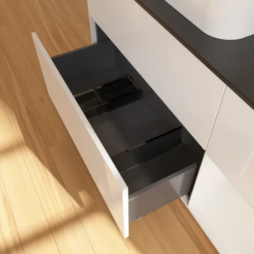 VILLEROY BOCH Toaletní skříňka Finion, s osvětlením, 3 výsuvy, 1200 x 603 x 501 mm, lesklý bílý lak / lesklý bílý lak / sklo černé matné #F402GFGF, obrázek 7