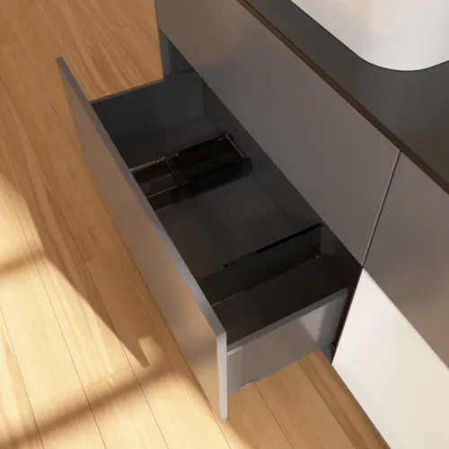 VILLEROY BOCH Toaletní skříňka Finion, s osvětlením, 3 výsuvy, 1200 x 603 x 501 mm, antracitový matný lak / lesklý bílý lak / černé matné sklo #F402GFGK, obrázek 7