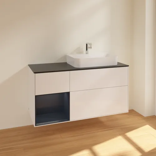 VILLEROY BOCH Toaletní skříňka Finion, s osvětlením, 3 výsuvy, 1200 x 603 x 501 mm, lesklý bílý lak / půlnoční modrý matný lak / černé matné sklo #F392HGGF, obrázek 2