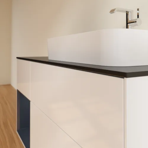 VILLEROY BOCH Toaletní skříňka Finion, s osvětlením, 3 výsuvy, 1200 x 603 x 501 mm, lesklý bílý lak / půlnoční modrý matný lak / černé matné sklo #F392HGGF, obrázek 6
