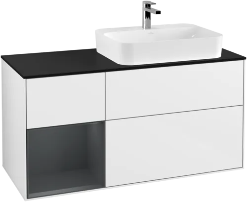 VILLEROY BOCH Toaletní skříňka Finion, s osvětlením, 3 výsuvy, 1200 x 603 x 501 mm, lesklý bílý lak / půlnoční modrý matný lak / černé matné sklo #F392HGGF, obrázek 1