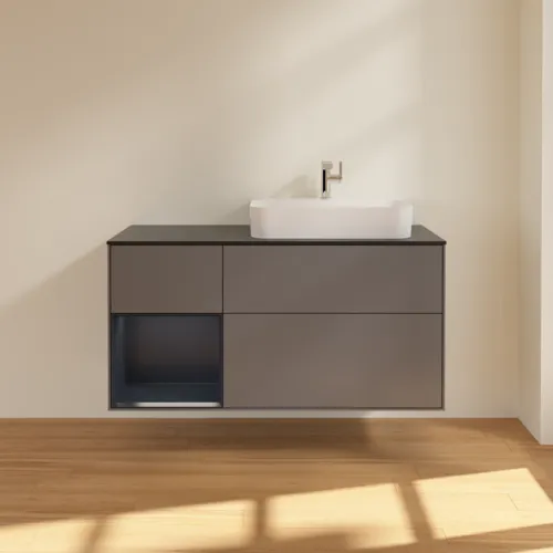 VILLEROY BOCH Toaletní skříňka Finion, s osvětlením, 3 výsuvy, 1200 x 603 x 501 mm, antracitový matný lak / půlnoční modrý matný lak / černé matné sklo #F392HGGK, obrázek 3