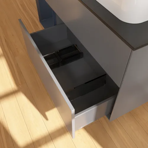 VILLEROY BOCH Toaletní skříňka Finion, s osvětlením, 3 výsuvy, 1200 x 603 x 501 mm, antracitový matný lak / půlnoční modrý matný lak / černé matné sklo #F392HGGK, obrázek 7