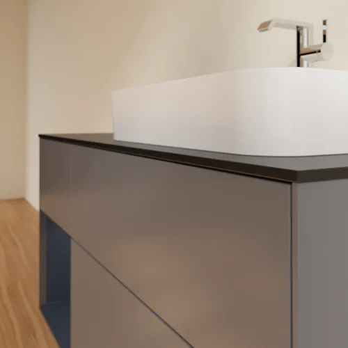 VILLEROY BOCH Toaletní skříňka Finion, s osvětlením, 3 výsuvy, 1200 x 603 x 501 mm, antracitový matný lak / půlnoční modrý matný lak / černé matné sklo #F392HGGK, obrázek 6