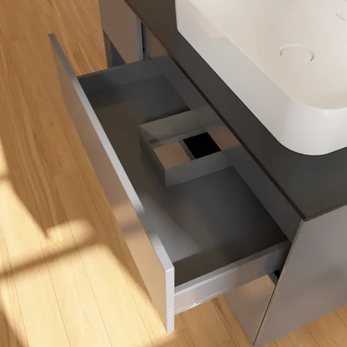 VILLEROY BOCH Toaletní skříňka Finion, s osvětlením, 3 výsuvy, 1200 x 603 x 501 mm, antracitový matný lak / půlnoční modrý matný lak / černé matné sklo #F392HGGK, obrázek 8