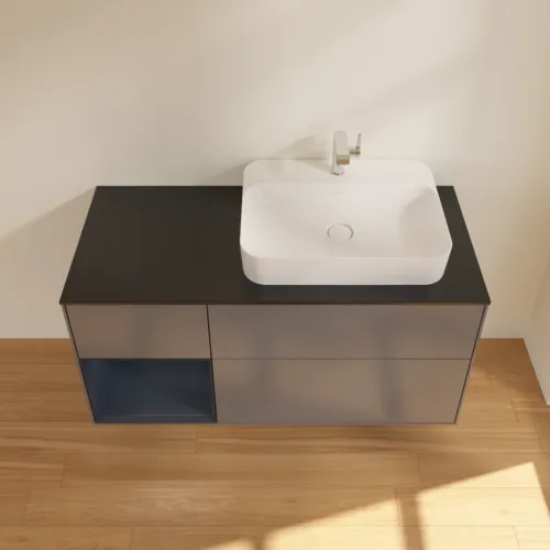 VILLEROY BOCH Toaletní skříňka Finion, s osvětlením, 3 výsuvy, 1200 x 603 x 501 mm, antracitový matný lak / půlnoční modrý matný lak / černé matné sklo #F392HGGK, obrázek 4