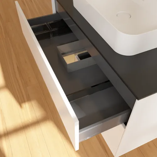 VILLEROY BOCH Toaletní skříňka Finion, s osvětlením, 2 výsuvy, 1000 x 603 x 501 mm, bílý matný lak / dubová dýha / černé matné sklo #F362PCMT, obrázek 8