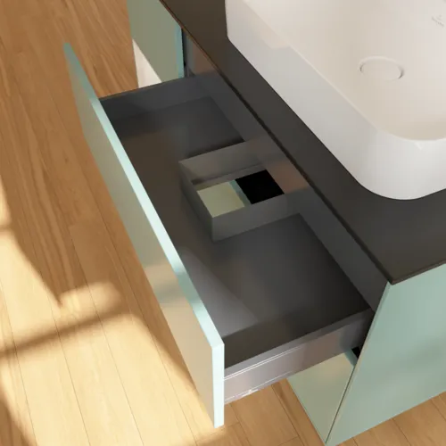 VILLEROY BOCH Toaletní skříňka Finion, s osvětlením, 3 výsuvy, 1200 x 603 x 501 mm, olivový matný lak / lesklý bílý lak / sklo černé matné #F392GFGM, obrázek 8