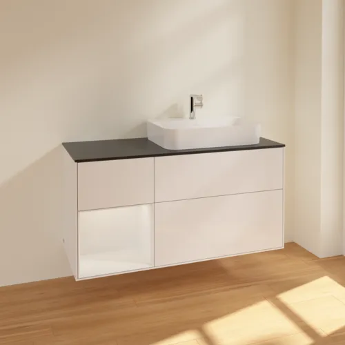 VILLEROY BOCH Toaletní skříňka Finion, s osvětlením, 3 výsuvy, 1200 x 603 x 501 mm, lesklý bílý lak / lesklý bílý lak / sklo černé matné #F392GFGF, obrázek 2
