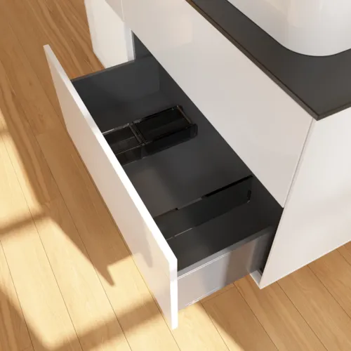 VILLEROY BOCH Toaletní skříňka Finion, s osvětlením, 3 výsuvy, 1200 x 603 x 501 mm, lesklý bílý lak / lesklý bílý lak / sklo černé matné #F392GFGF, obrázek 7